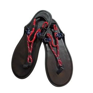 HUSH Rope Detail Flat Sandals Size 40 Black Red Thong Strappy